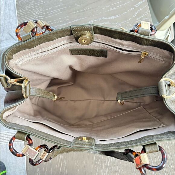 TALBOTS Soft Pebbled Leather Satchel Crossbody Shoulder Bag Olive Green Purse - Picture 5 of 16